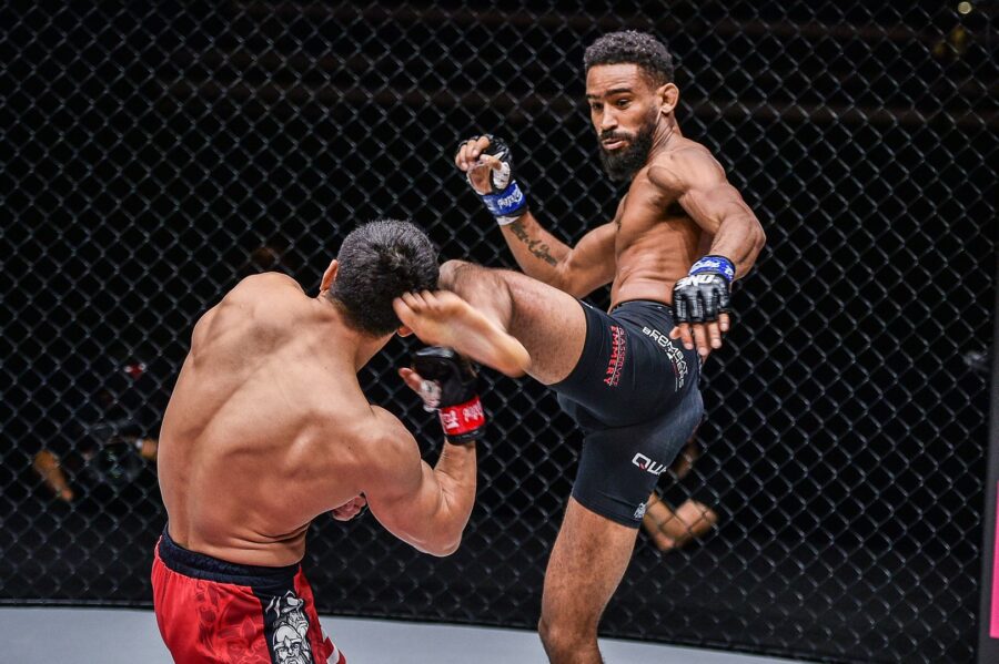 MMA fighter employing Karate kick.